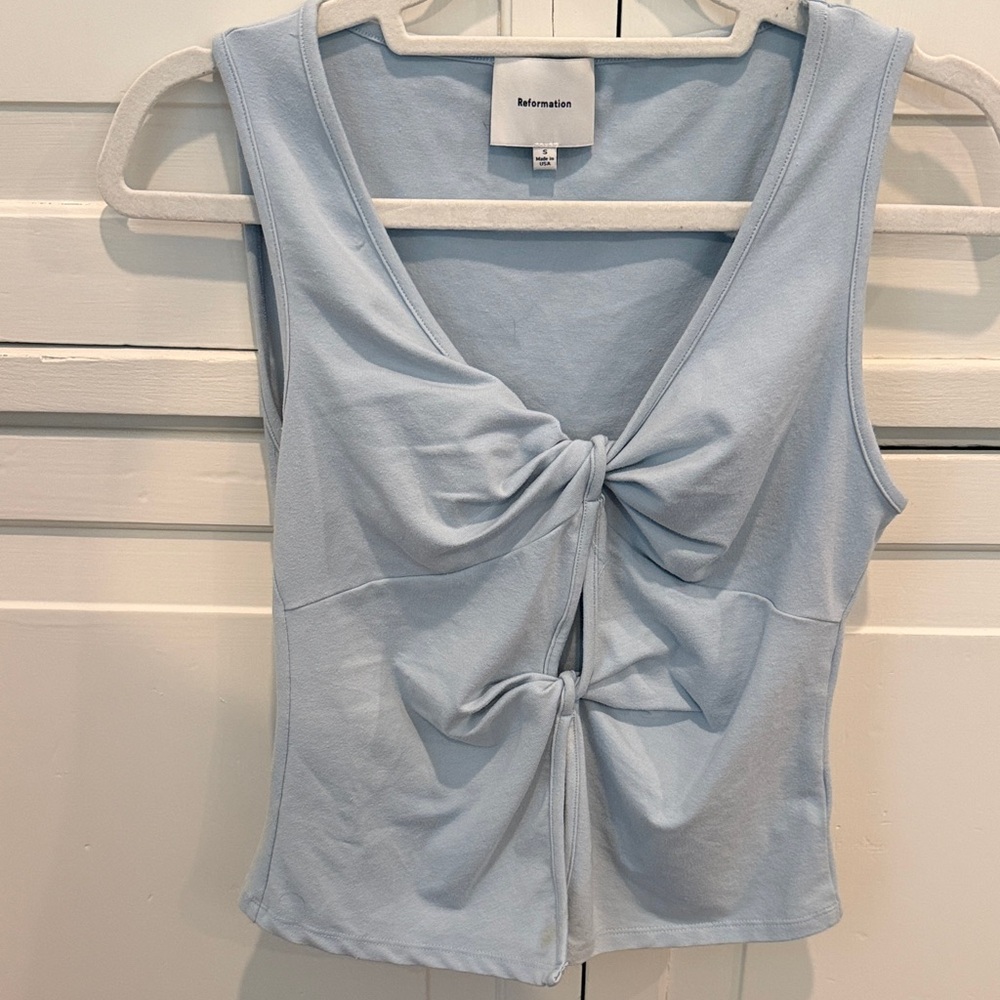 Reformation Tefi knit Light Blue Knot-Front Sleeveless Top size small